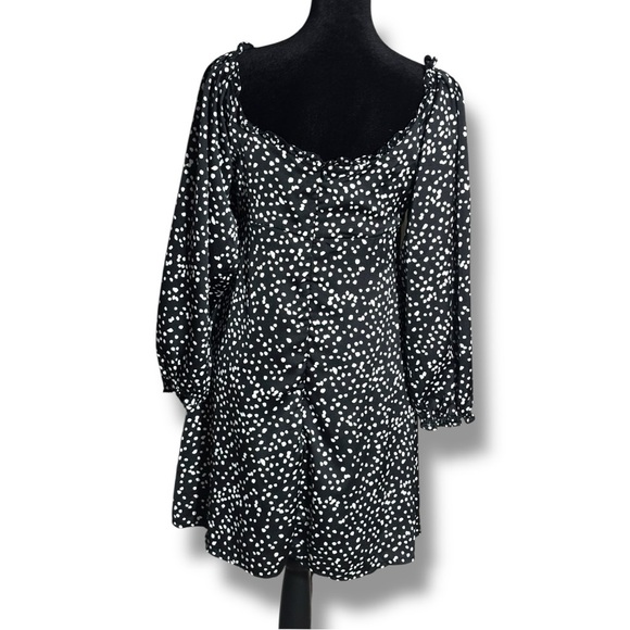She + Sky Black and White Polka Dot Ruffled Front Tie Long Sleeve Mini Dress - Picture 7 of 16